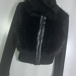 Goth zip up hooded leather jacket